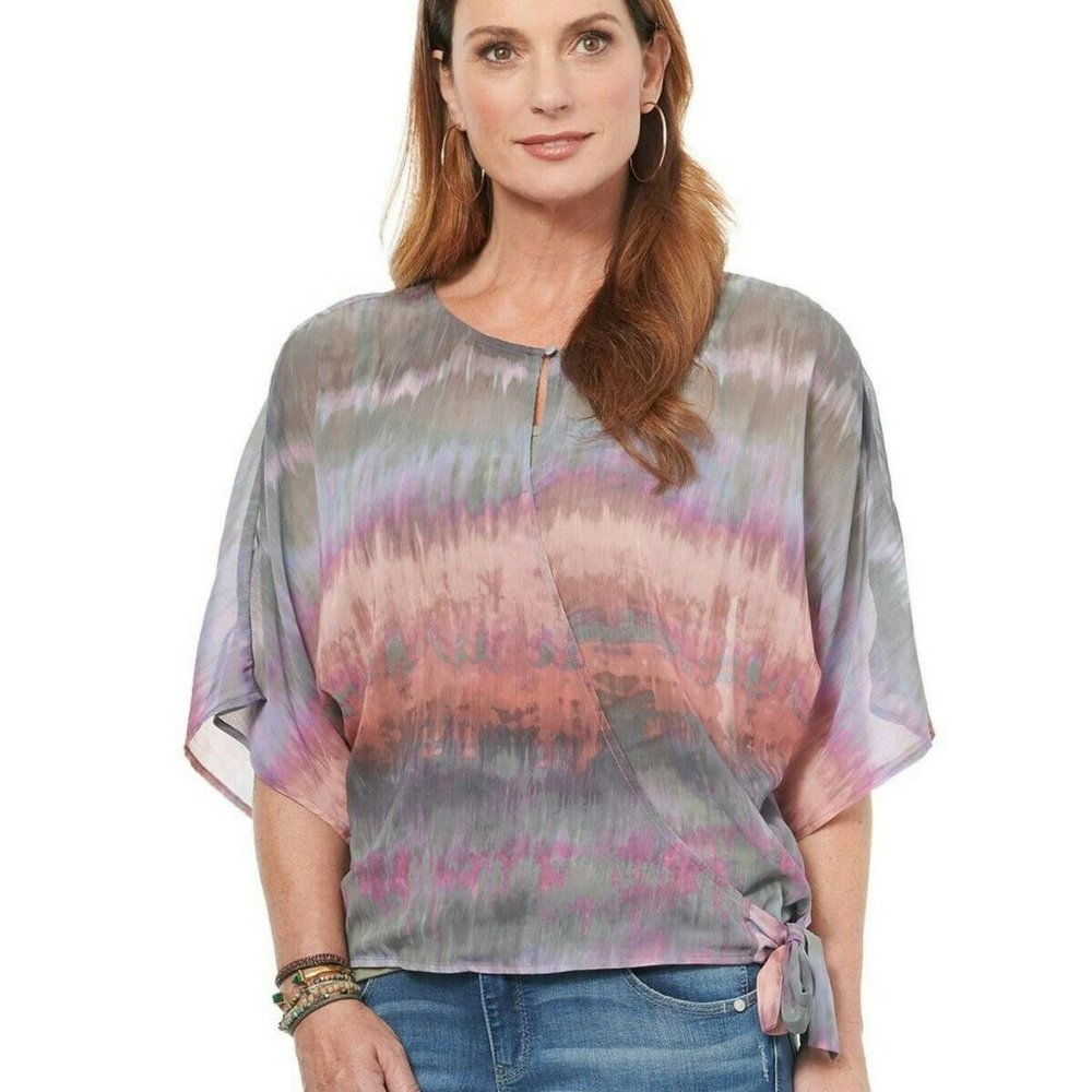 Democracy Side Tie Elbow Sleeve Tie Dye Top